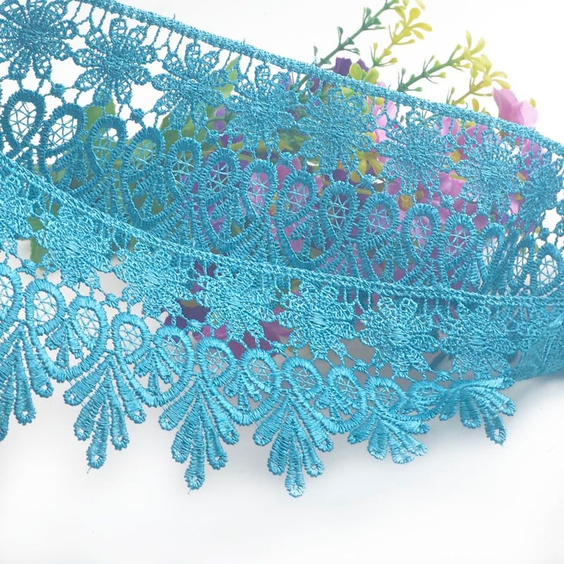 Kuasting 7.5 Yards Floral Lace Edge Trim 9CM Width Europe Chips Pattern Inelastic Embroidery Lace Trim for Sewing Making, DIY Crafts, Gift Wrapping, Wedding Decor (Blue) - Image 4